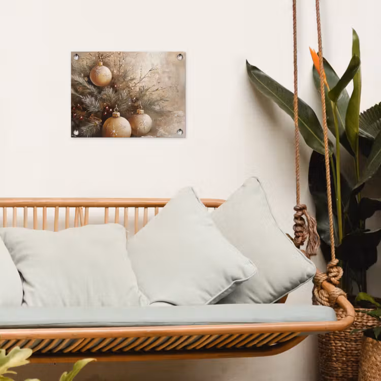 Tuinposter - Kerst - Kerstballen - Beige - Goud — 5