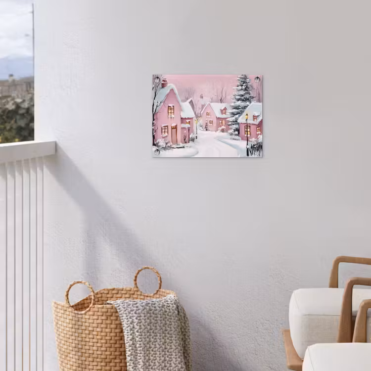 Tuinposter - Kerstdorp - Roze - Winter - Sneeuw - Huizen — 3