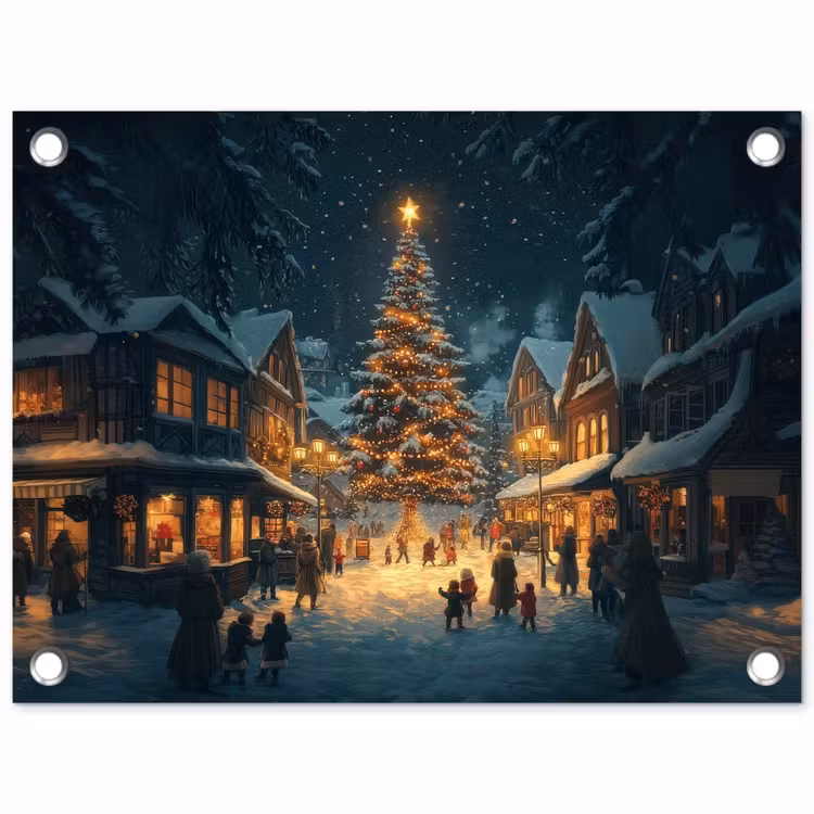Tuinposter - Kerstfeest - Dorp - Donker — 1