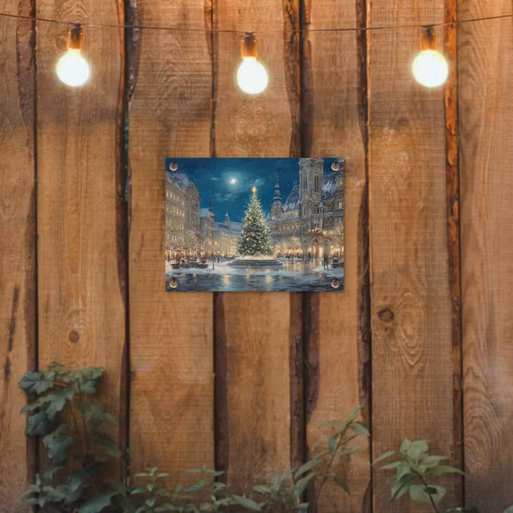 Tuinposter - Kerstnacht - Stadsplein - Meerkleurig — 2
