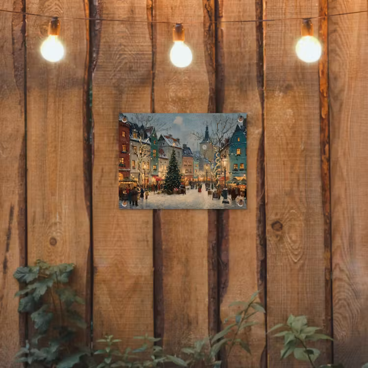 Tuinposter - Kerstsfeer - Stadsplein - Kleurrijk — 2