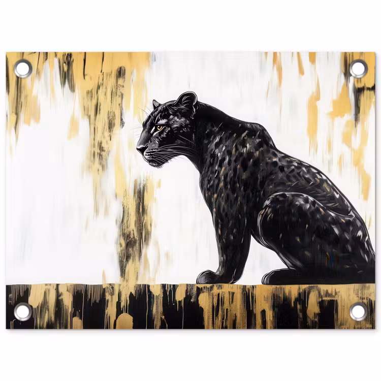 Tuinposter - Panter - Zwart - Abstract - Goud — 1