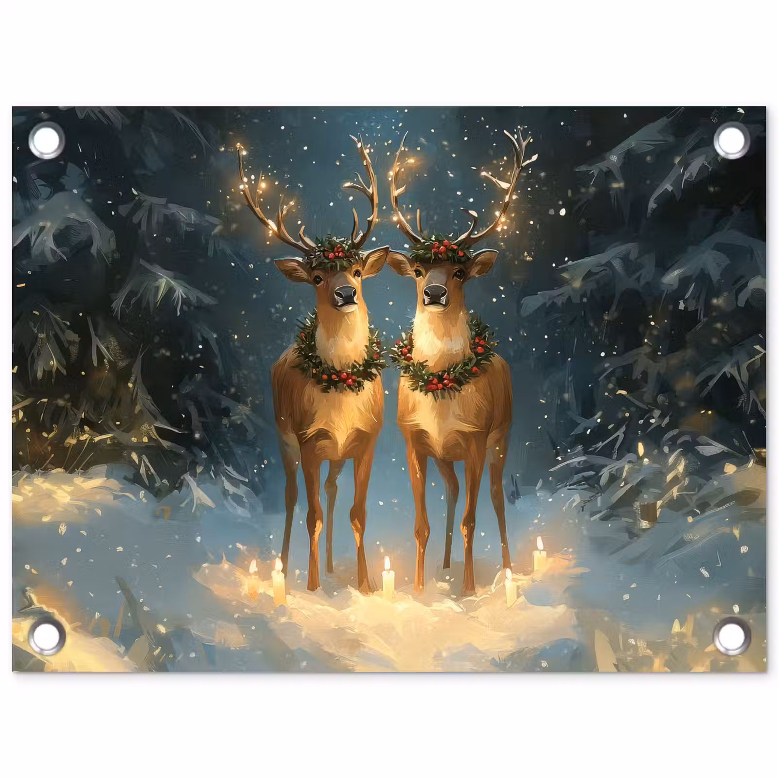 Tuinposter - Dennensprookje - Rendier - Nacht — 1