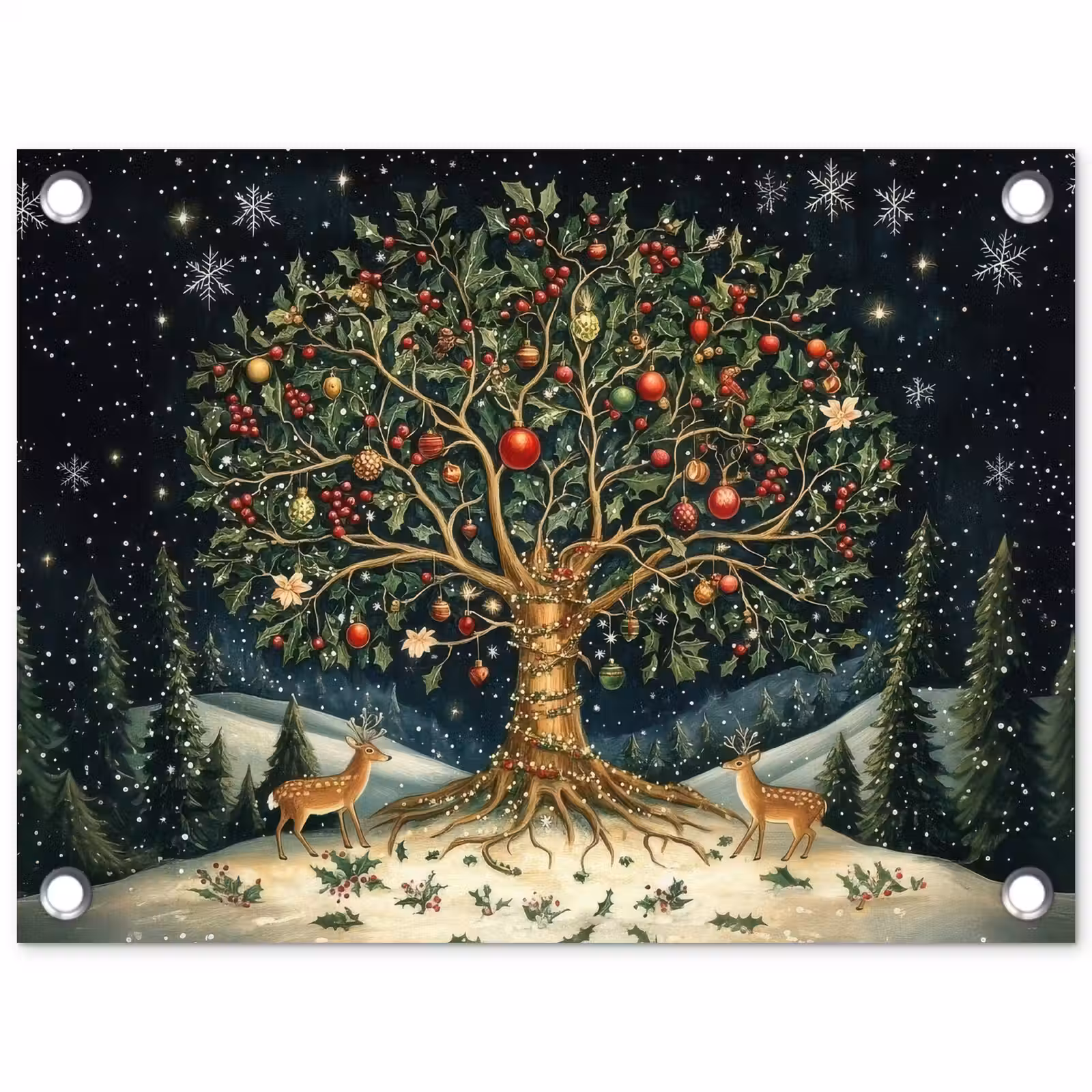 Tuinposter - Feestboom - Winterhemel - Kleurrijk — 1
