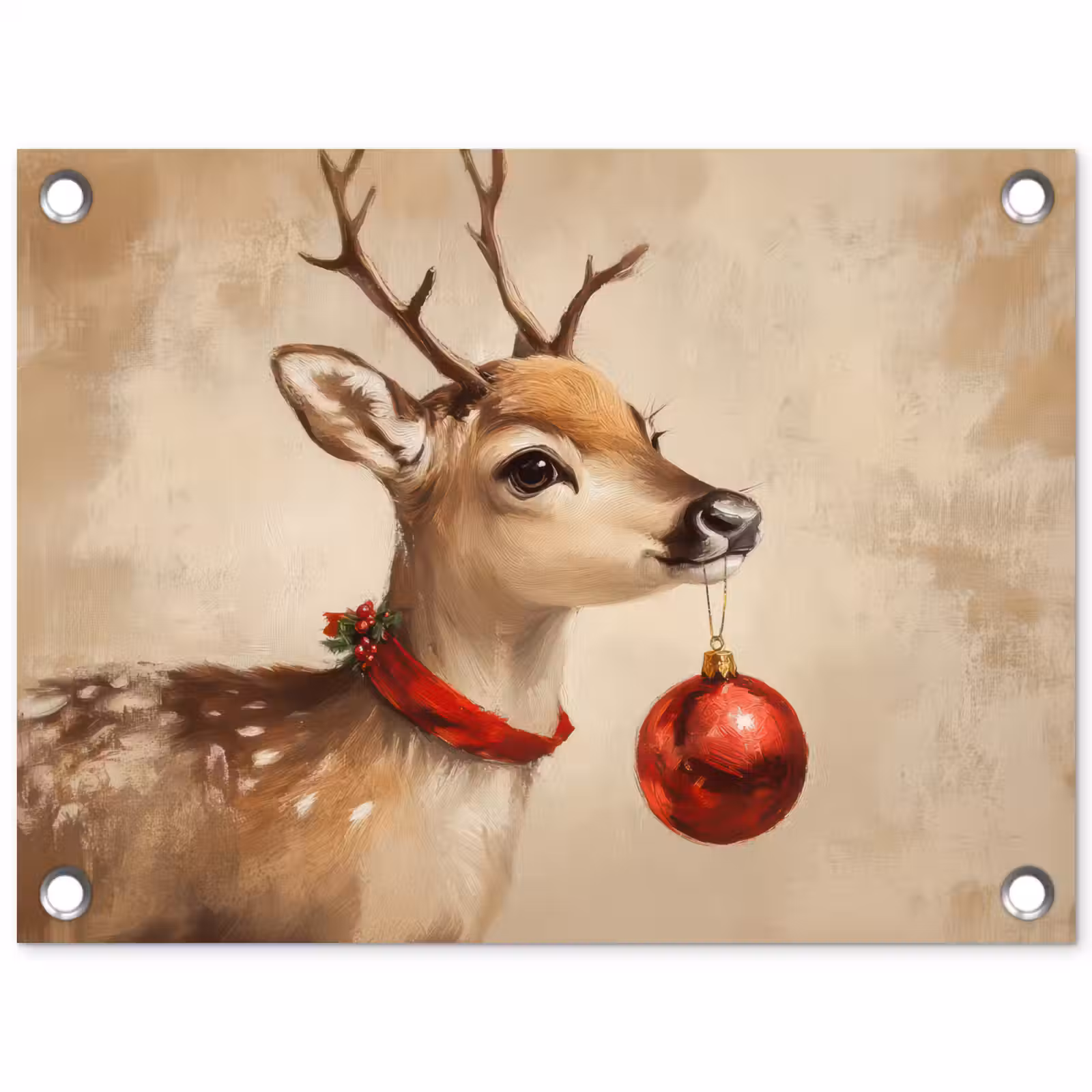 Tuinposter - Kerst - Hert - Gewei - Kerstbal - Rendier — 1