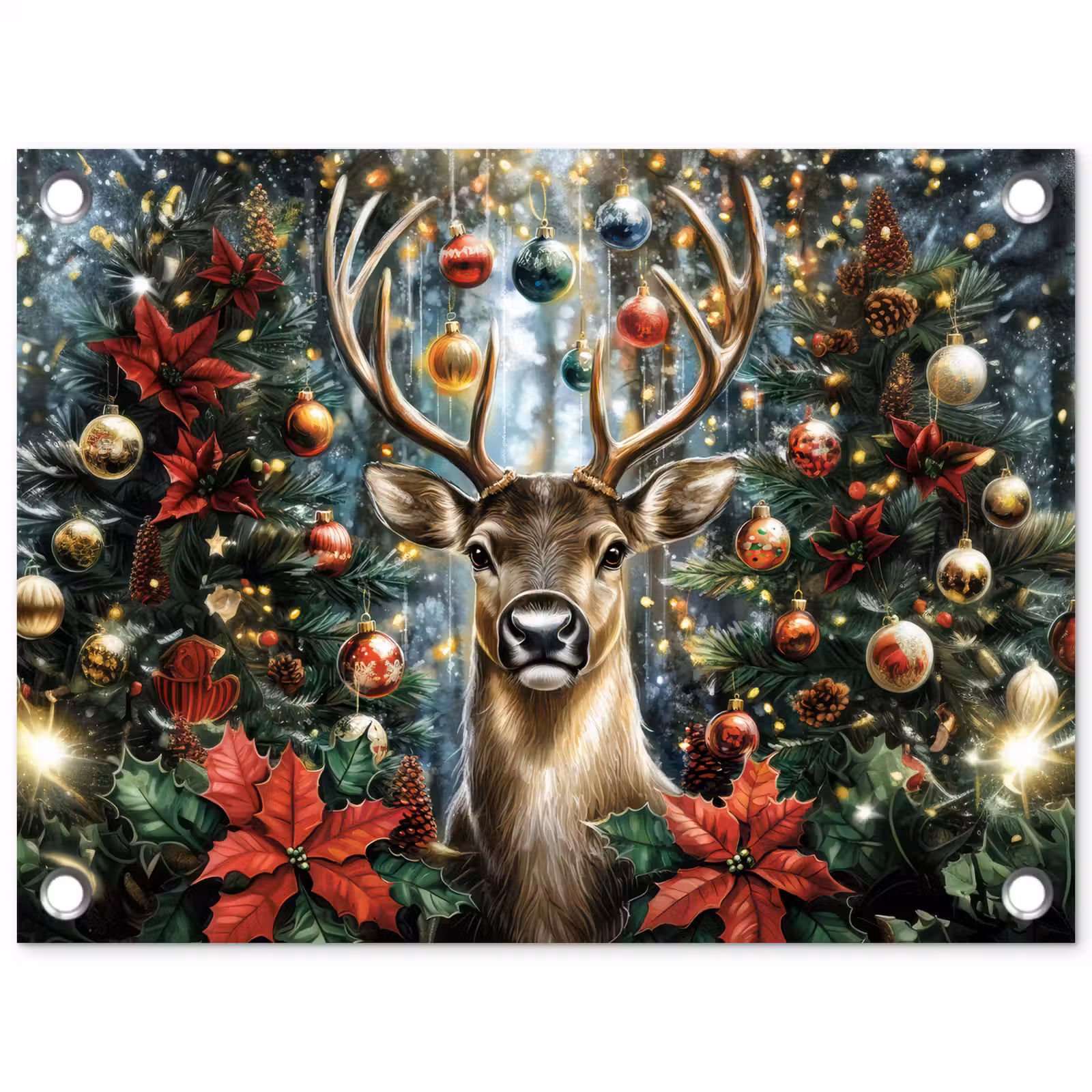 Tuinposter - Kerstfeest - Dennenbos - Rood — 1