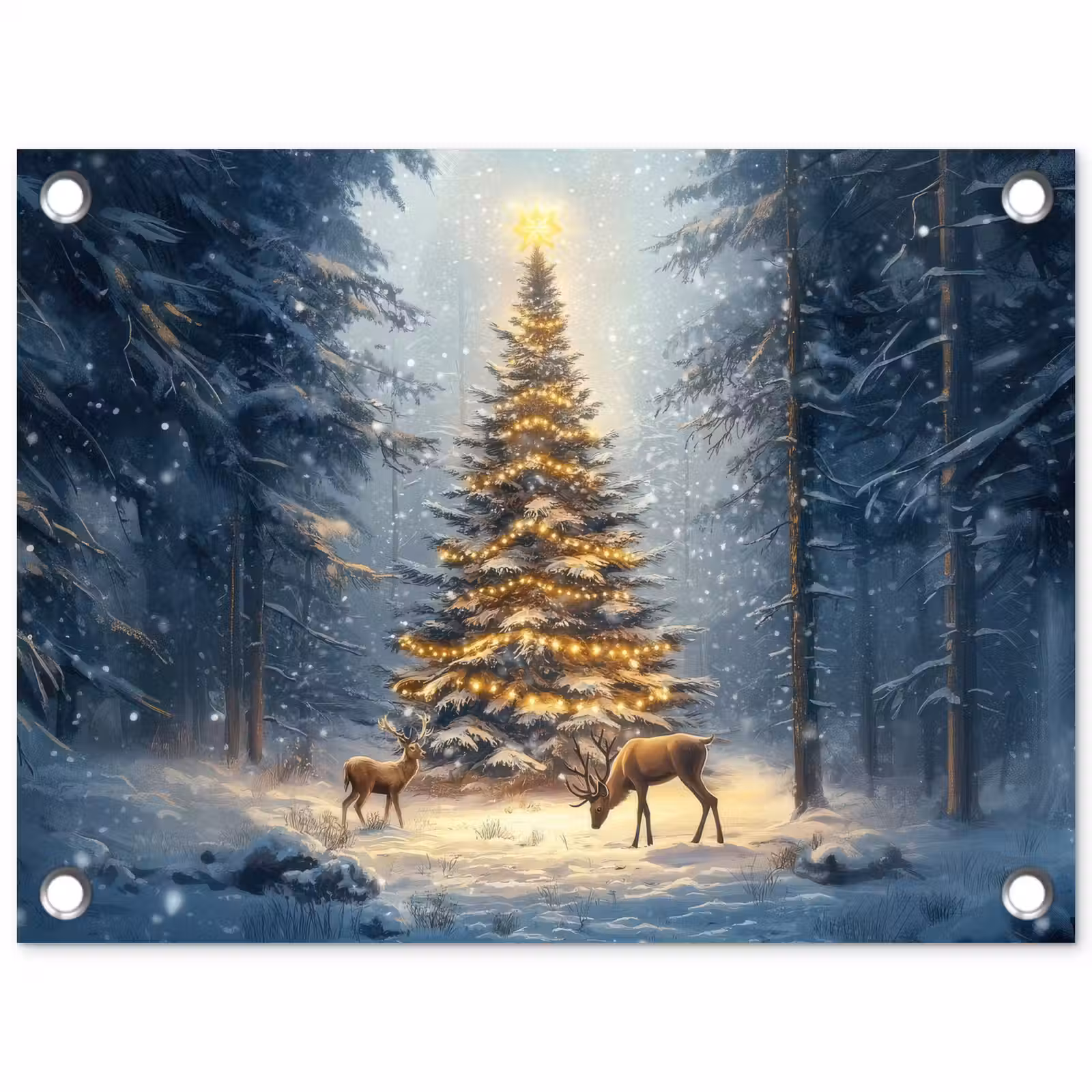 Tuinposter - Kerstlicht - Woud - Hert - Donker — 1