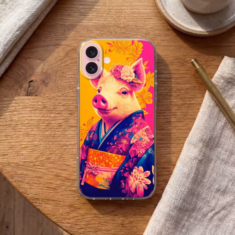 Telefoonhoesje - Varken - Bloemkroon - Kimono - Abstract — 2
