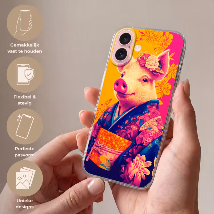 Telefoonhoesje - Varken - Bloemkroon - Kimono - Abstract — 4