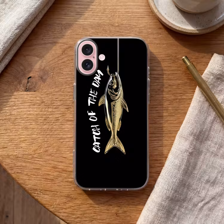 Telefoonhoesje - Vis - Zwart - Goud - Tekst — 2