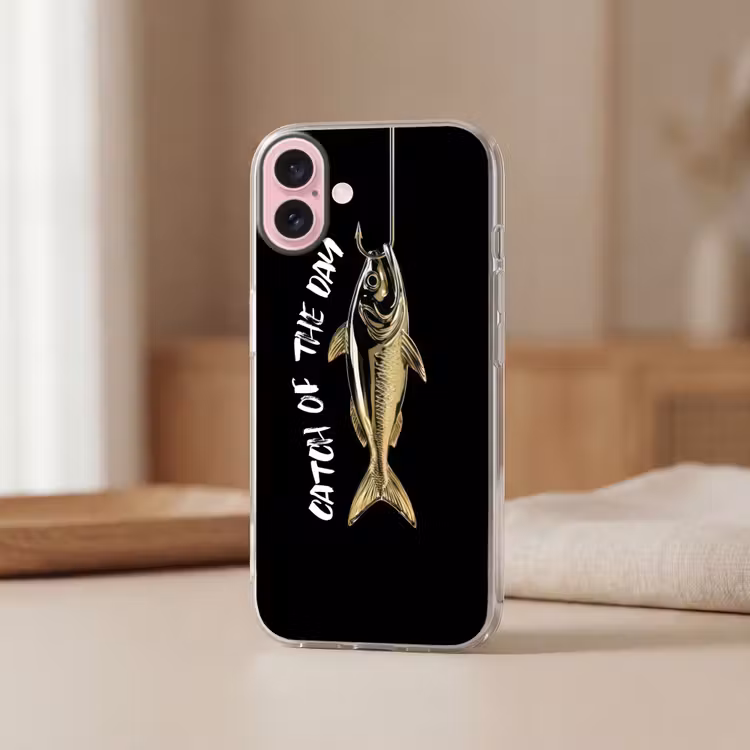 Telefoonhoesje - Vis - Zwart - Goud - Tekst — 3