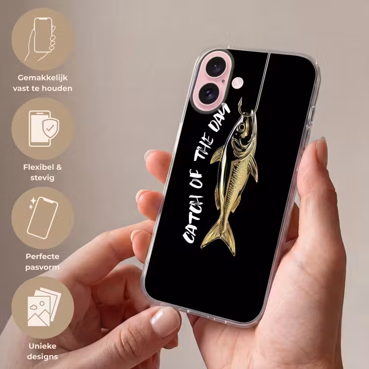 Telefoonhoesje - Vis - Zwart - Goud - Tekst — 4