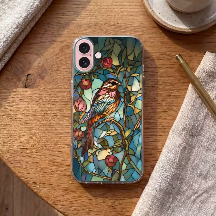 Telefoonhoesje - Vogel - Tak - Rozen - Mozaïek — 2