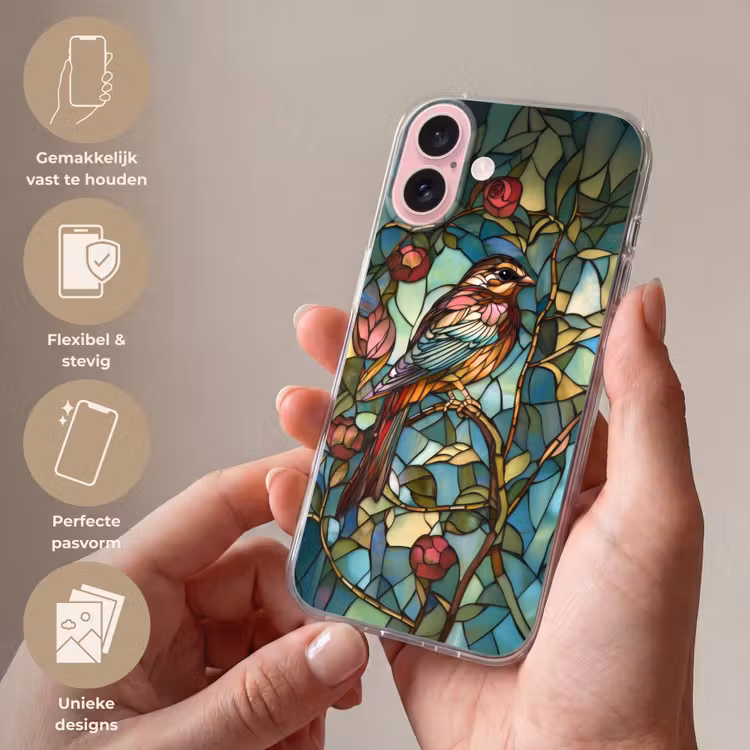 Telefoonhoesje - Vogel - Tak - Rozen - Mozaïek — 4