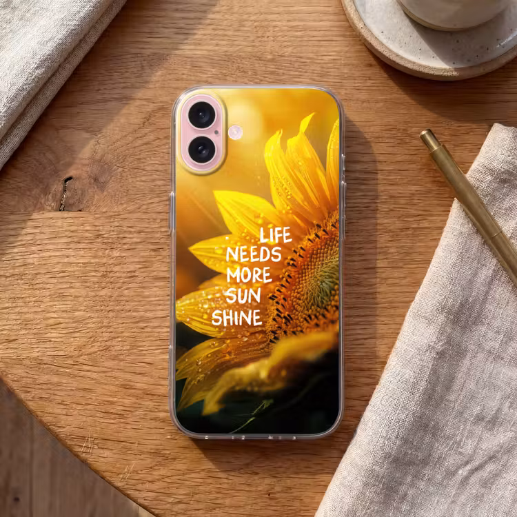 Telefoonhoesje - Zonnebloem - Close up - Geel - Quote — 2