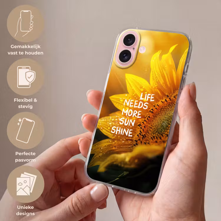 Telefoonhoesje - Zonnebloem - Close up - Geel - Quote — 4