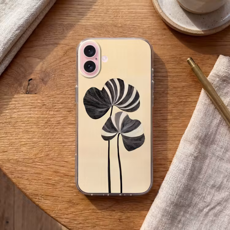 Telefoonhoesje - Zwart - Bladeren - Strepen - Minimalistisch — 2