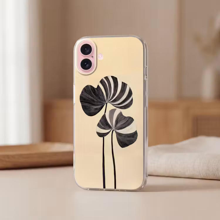 Telefoonhoesje - Zwart - Bladeren - Strepen - Minimalistisch — 3
