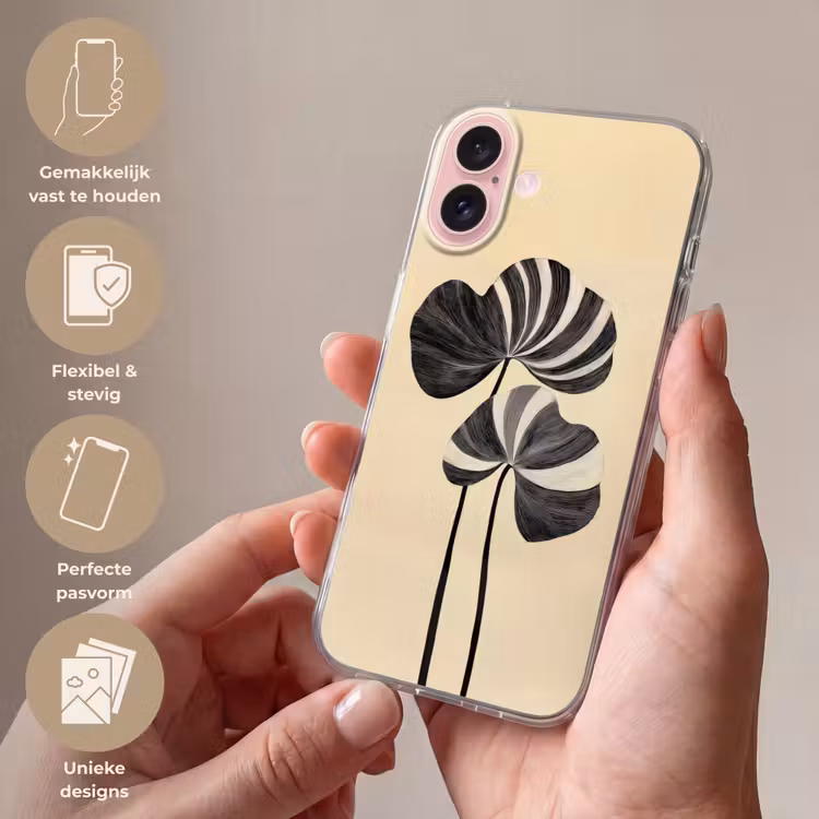 Telefoonhoesje - Zwart - Bladeren - Strepen - Minimalistisch — 4