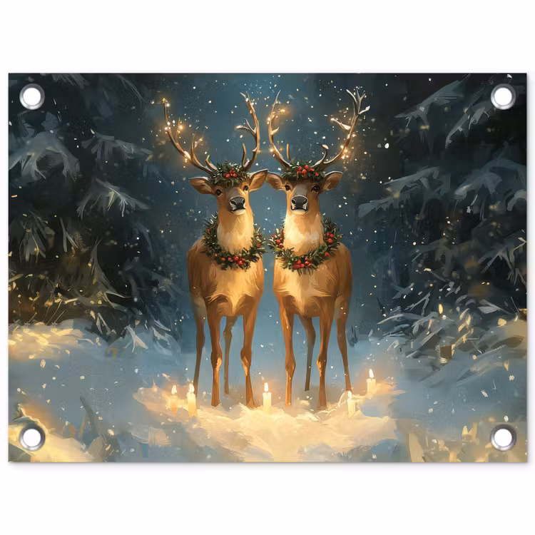 Tuinposter - Dennensprookje - Rendier - Nacht — 1