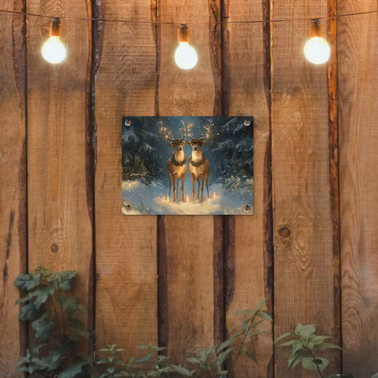 Tuinposter - Dennensprookje - Rendier - Nacht — 2