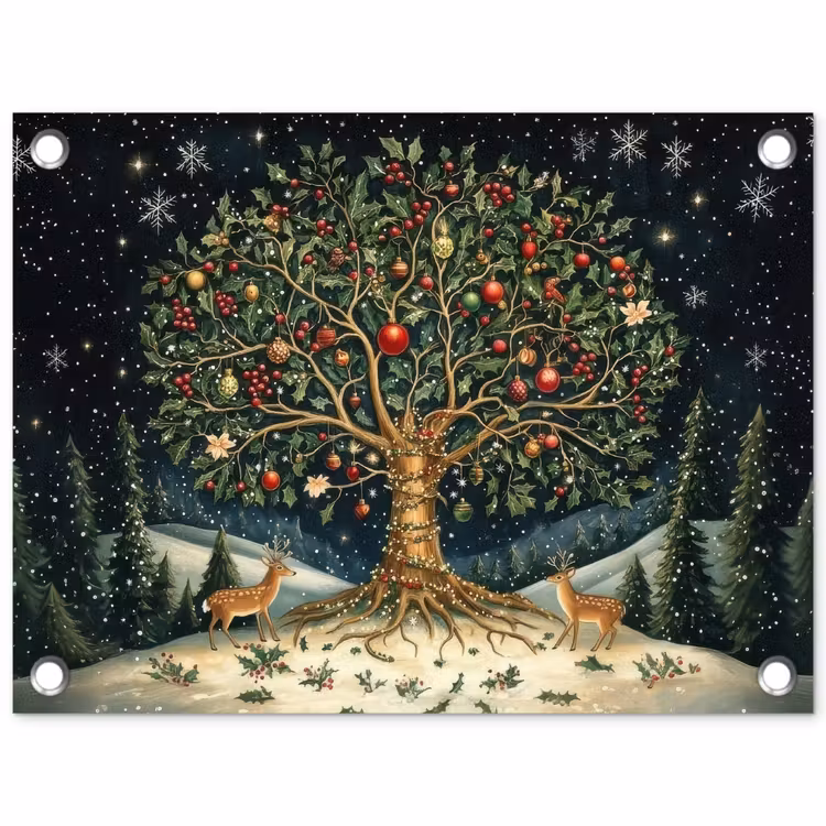 Tuinposter - Feestboom - Winterhemel - Kleurrijk — 1