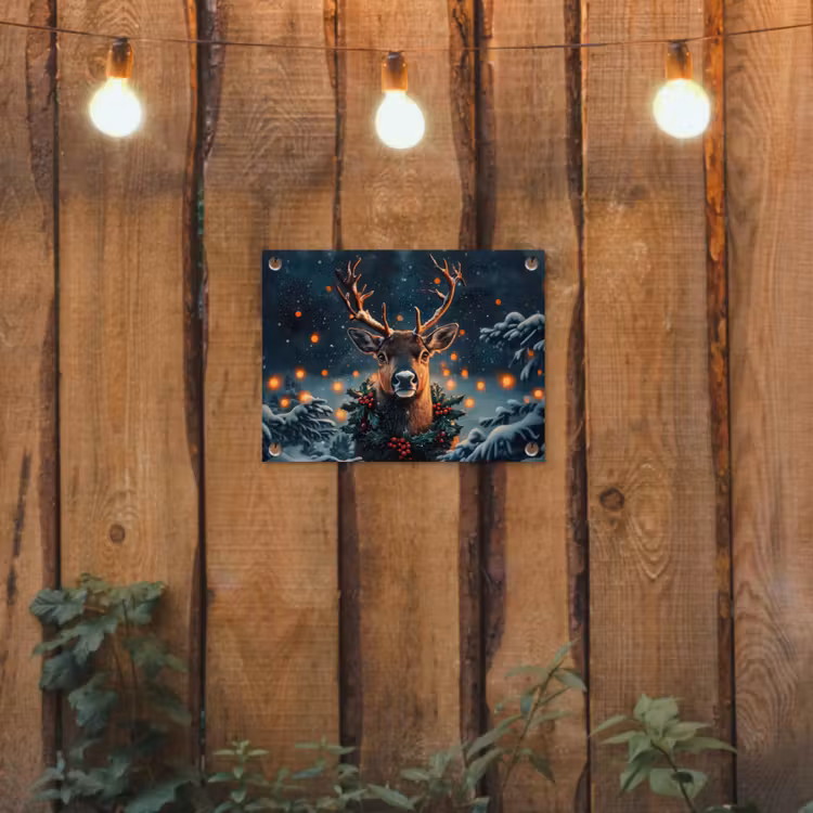 Tuinposter - Hert - Kerst - Winter - Sneeuw - Kerstkrans — 2