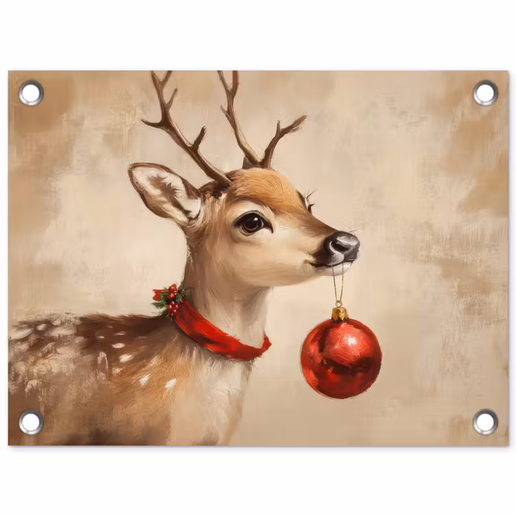 Tuinposter - Kerst - Hert - Gewei - Kerstbal - Rendier — 1