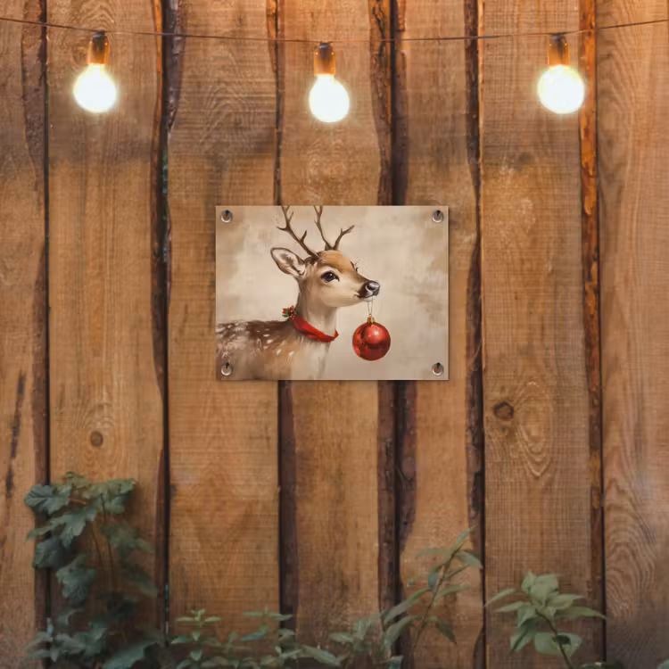 Tuinposter - Kerst - Hert - Gewei - Kerstbal - Rendier — 2