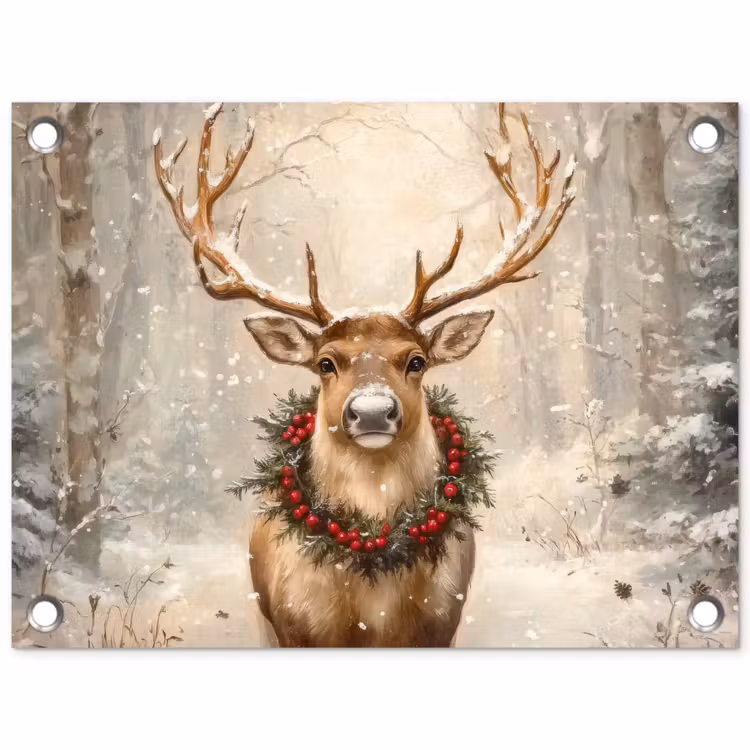 Tuinposter - Kerst - Rendier - Winter - Krans — 1