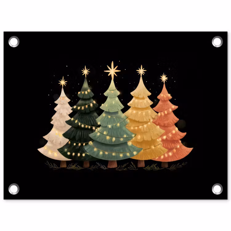 Tuinposter - Kerstbomen - Kleurrijk - Lichtjes - Ster — 1