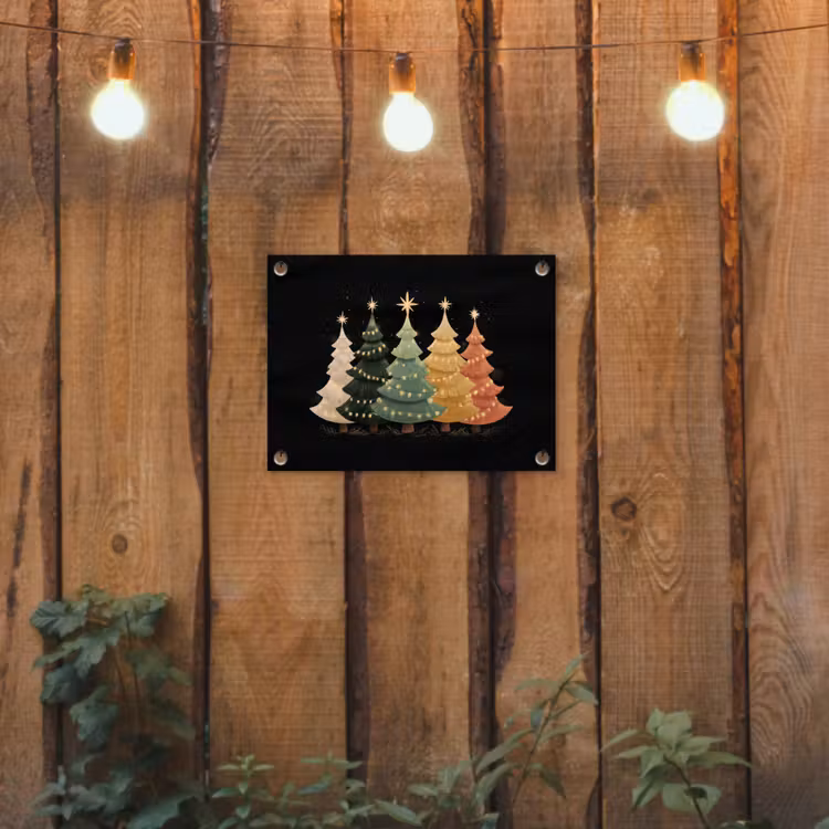 Tuinposter - Kerstbomen - Kleurrijk - Lichtjes - Ster — 2