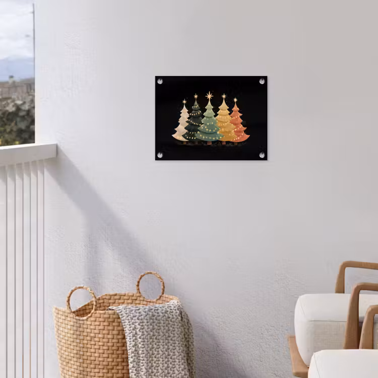 Tuinposter - Kerstbomen - Kleurrijk - Lichtjes - Ster — 3