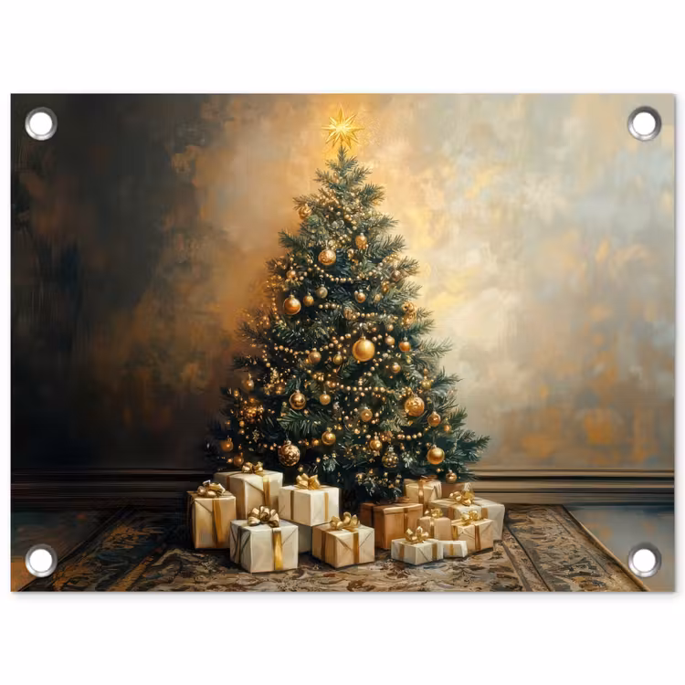 Tuinposter - Kerstboom - Cadeaus - Goud — 1