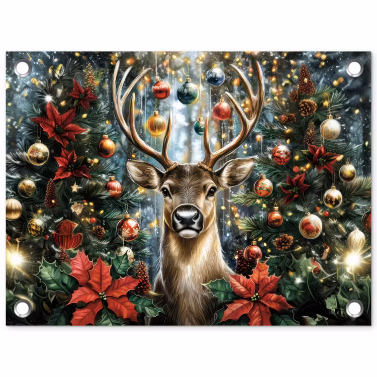 Tuinposter - Kerstfeest - Dennenbos - Rood — 1