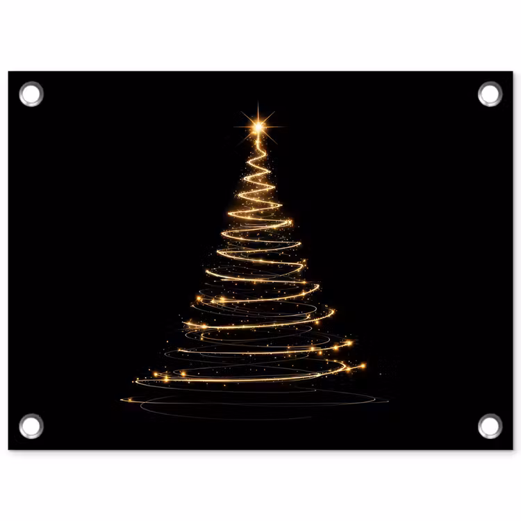 Tuinposter - Magisch - Kerstboom - Lichtspiralen - Zwart — 1