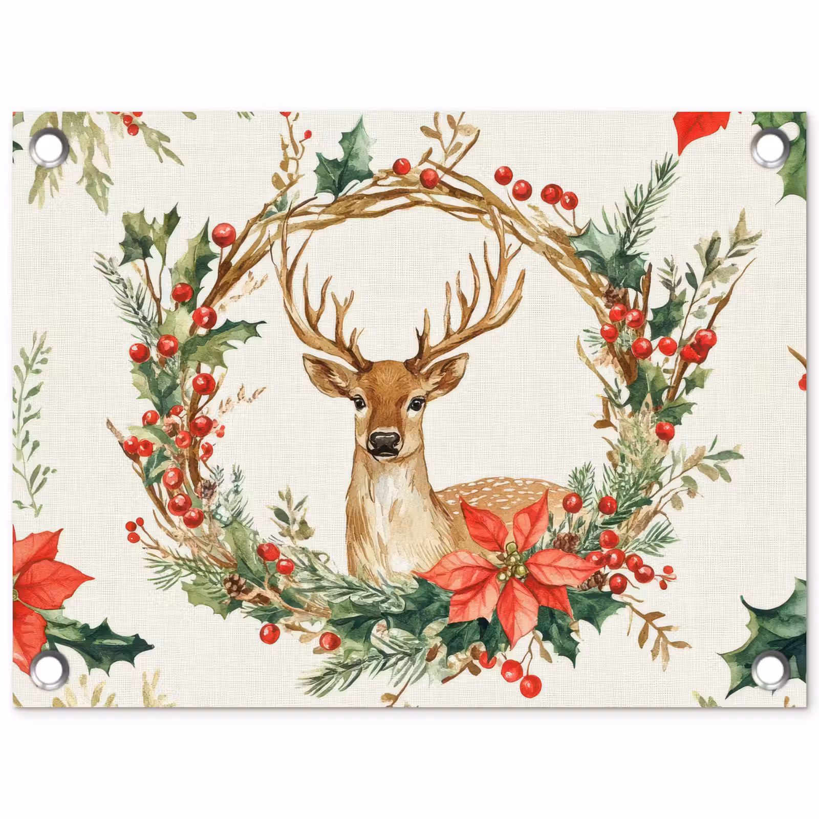 Tuinposter - Kerstkrans - Hert - Hulst - Rood — 1