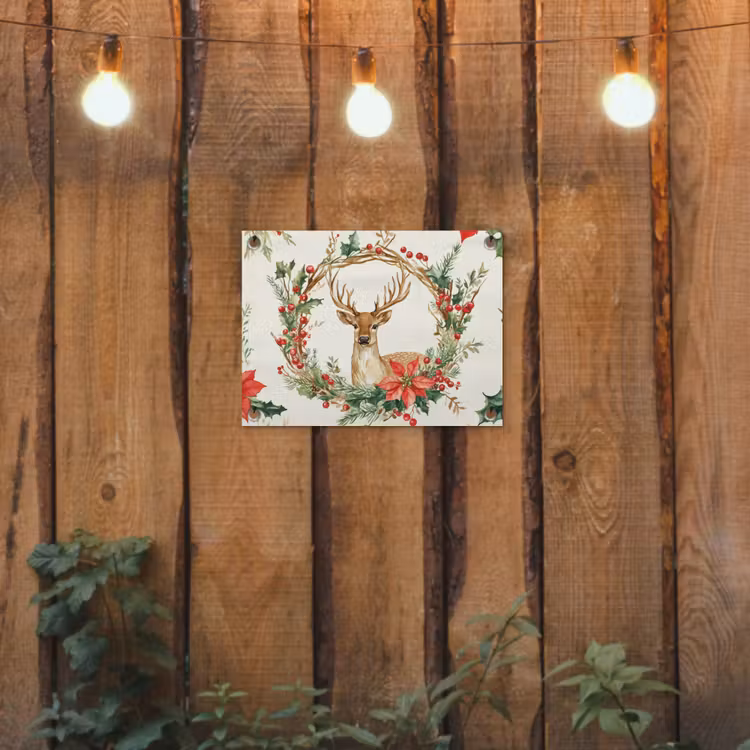 Tuinposter - Kerstkrans - Hert - Hulst - Rood — 2