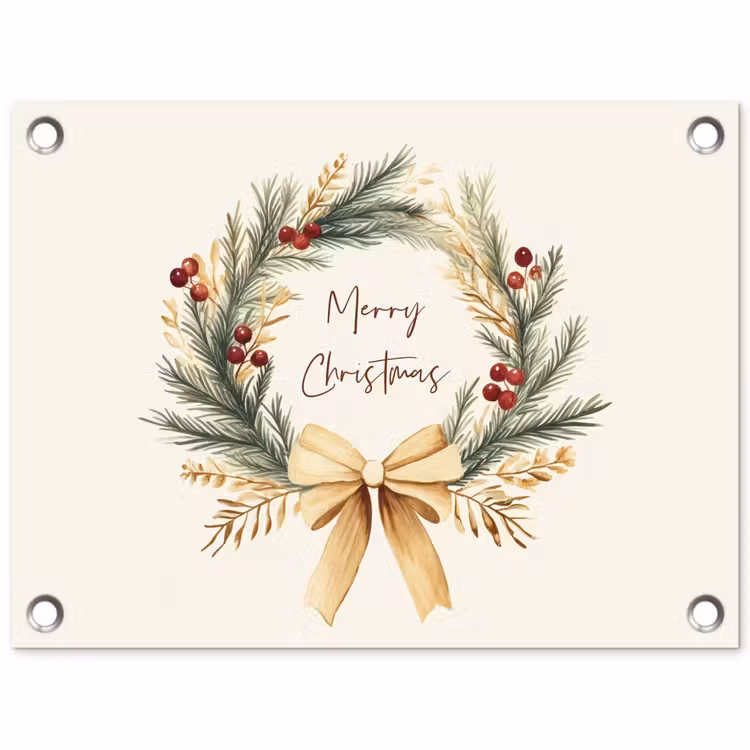 Tuinposter - Kerstkrans - Kerst - Goud - Beige — 1