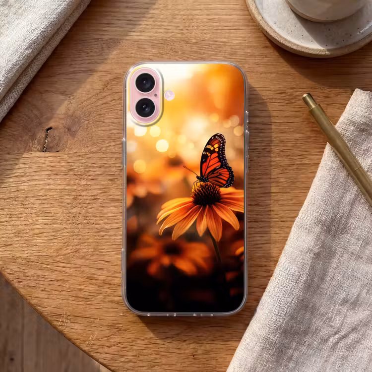Telefoonhoesje - Vlinder - Bloemen - Oranje — 2