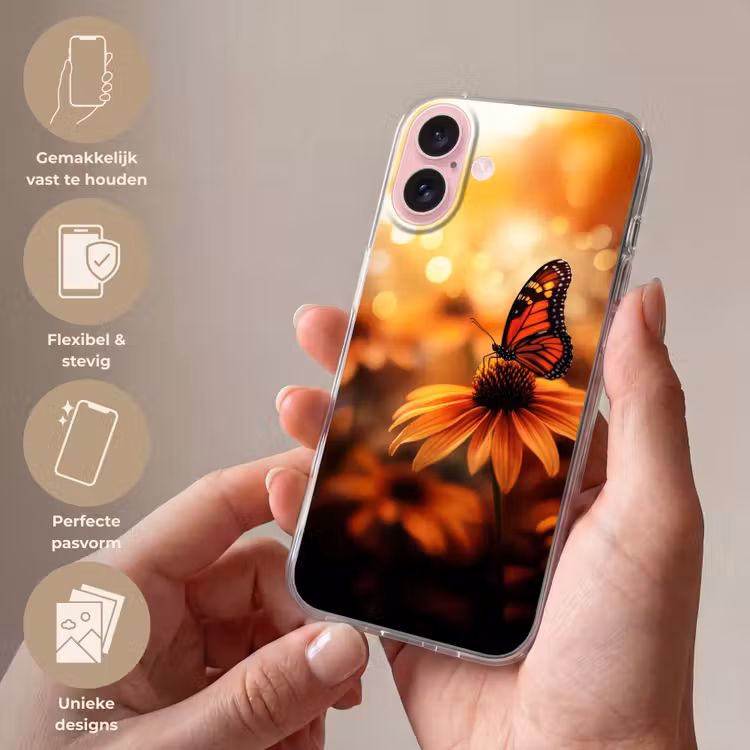 Telefoonhoesje - Vlinder - Bloemen - Oranje — 4
