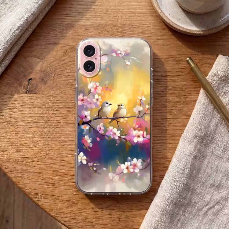 Telefoonhoesje - Vogels - Bloemen - Roze — 2