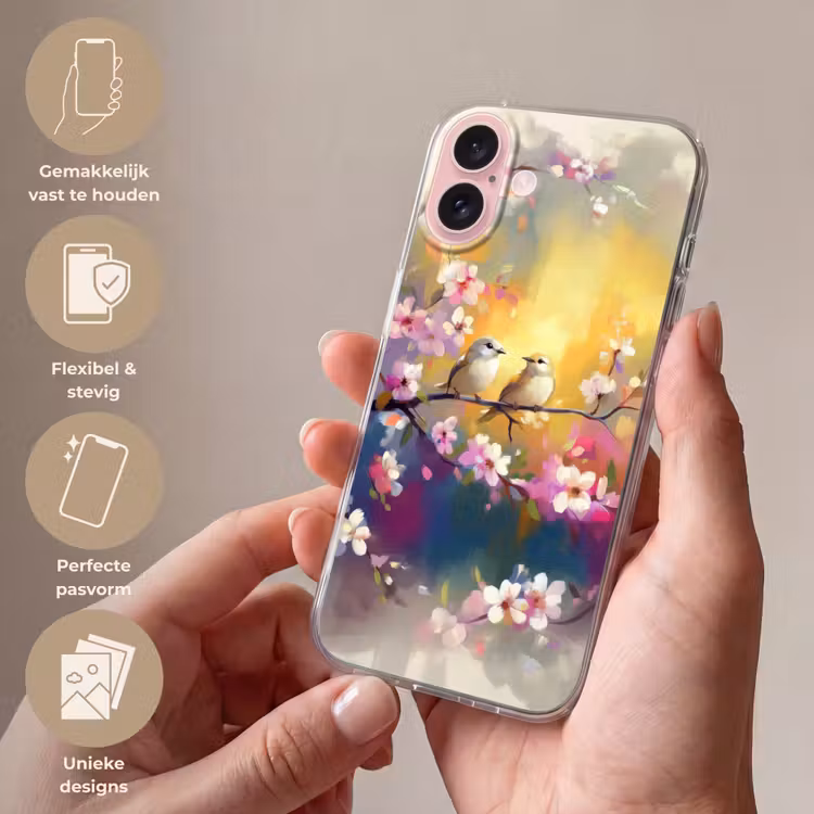 Telefoonhoesje - Vogels - Bloemen - Roze — 4