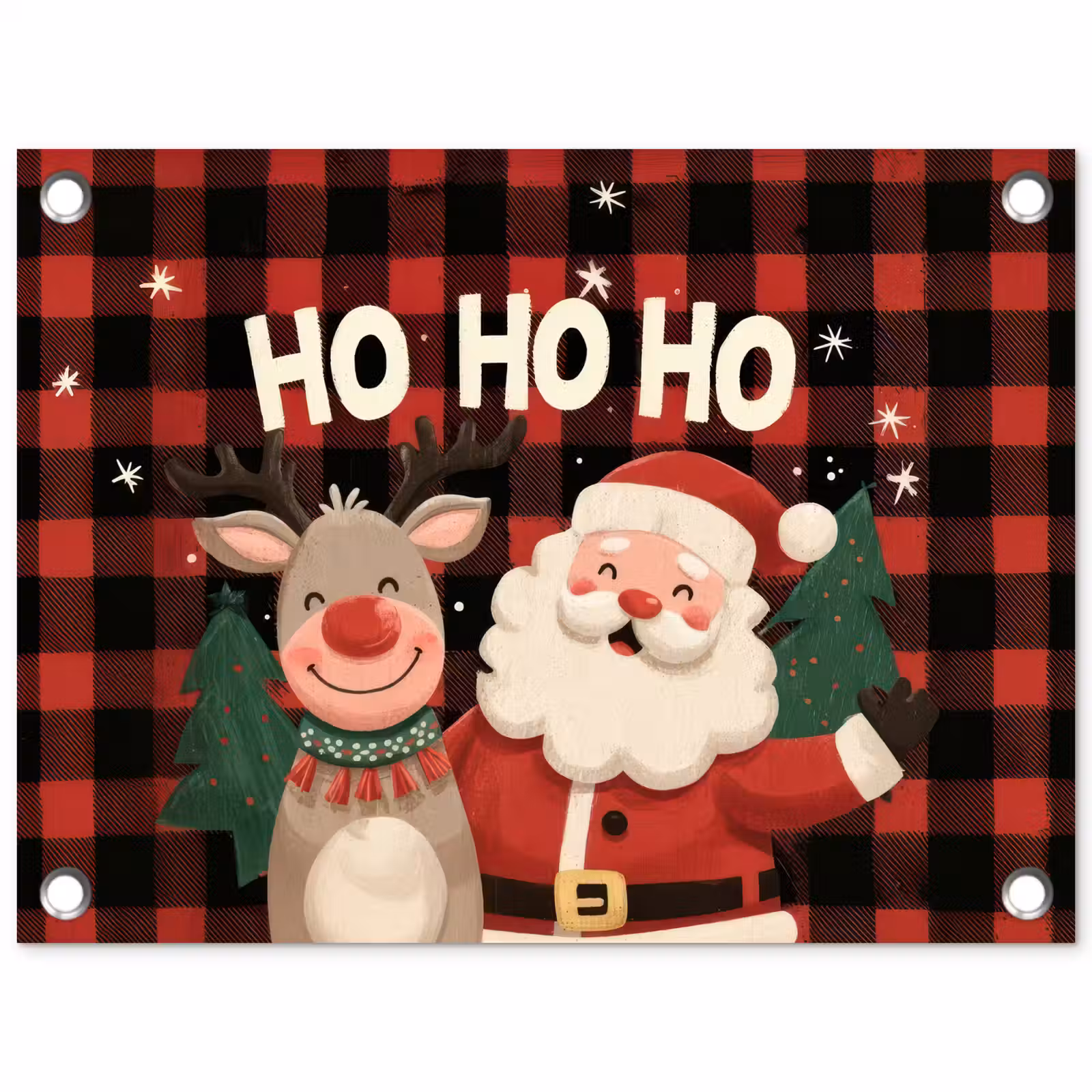Tuinposter - Kerstman - Rendier - Tekst - Rood - Zwart — 1