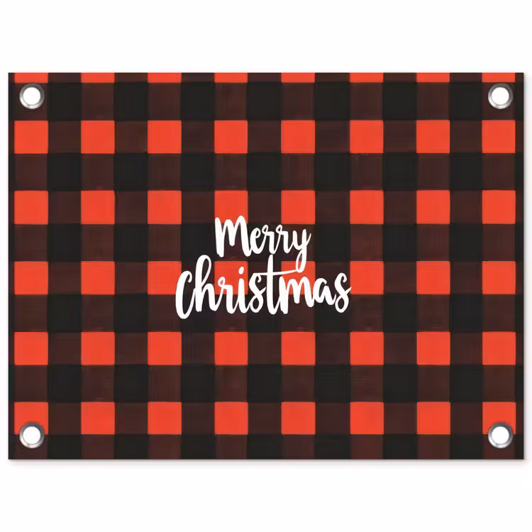 Tuinposter - Geruit - Rood - Tekst - Christmas — 1