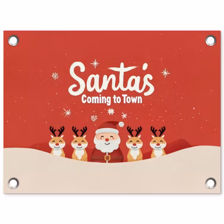 Tuinposter - Illustratie - Kerstman - Rendieren - Rood — 1