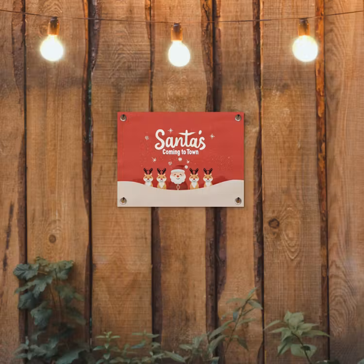 Tuinposter - Illustratie - Kerstman - Rendieren - Rood — 2