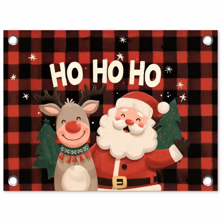 Tuinposter - Kerstman - Rendier - Tekst - Rood - Zwart — 1