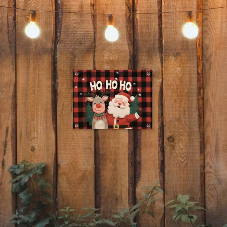 Tuinposter - Kerstman - Rendier - Tekst - Rood - Zwart — 2
