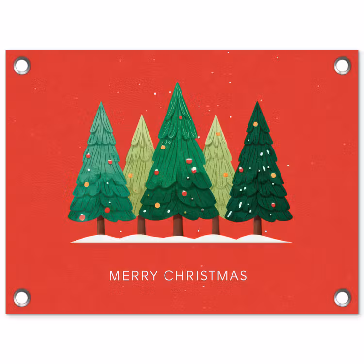 Tuinposter - Minimalistisch - Kerstbomen - Rood - Sneeuw — 1